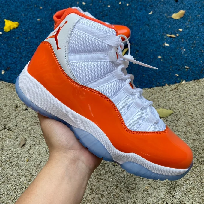 Air Jordan 11 High White Orange Basketball Shoes 378037-002