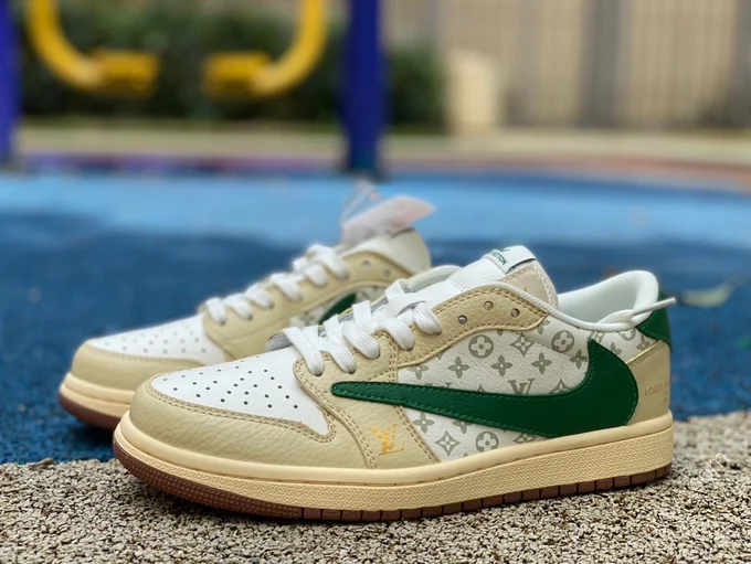 Travis Scott x Air Jordan 1 Low x Louis Vuitton Yellow Green Sneakers LX1988-300