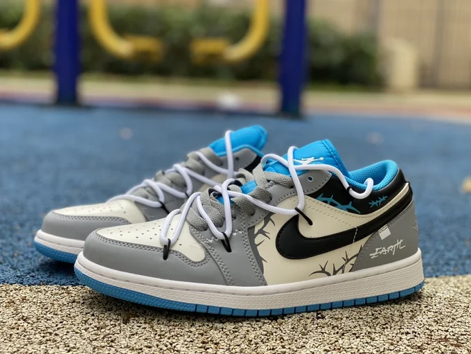 Air Jordan 1 Low Grey Blue Sneakers 553558-174