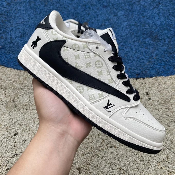 Travis Scott x Air Jordan 1 Low x Louis Vuitton Beige Black Sneakers sj2068-002