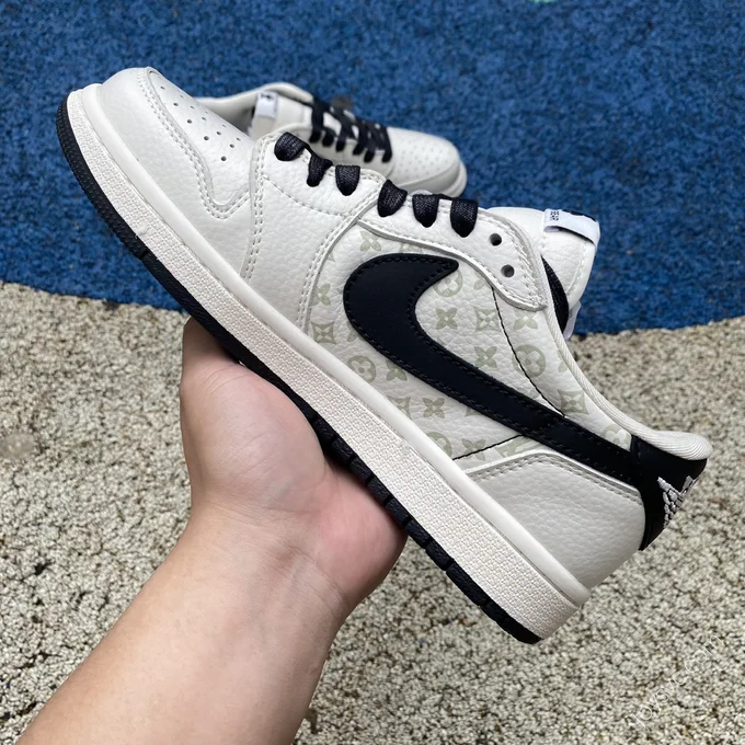 Travis Scott x Air Jordan 1 Low x Louis Vuitton Beige Black Sneakers sj2068-002