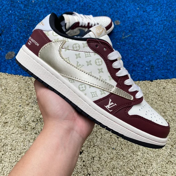 Travis Scott x Air Jordan 1 Low x Louis Vuitton Red White Sneakers LX1988-400