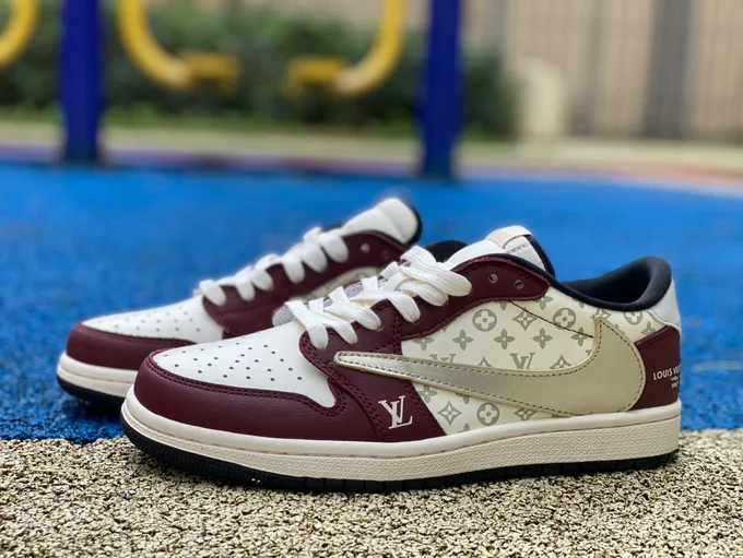 Travis Scott x Air Jordan 1 Low x Louis Vuitton Red White Sneakers LX1988-400