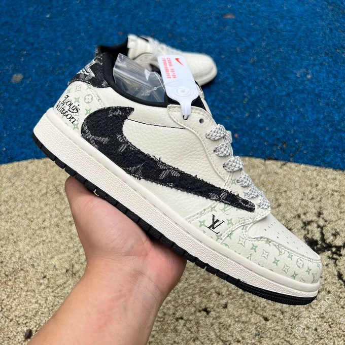 Travis Scott x Air Jordan 1 Low x Louis Vuitton White Black Sneakers sj2068-005