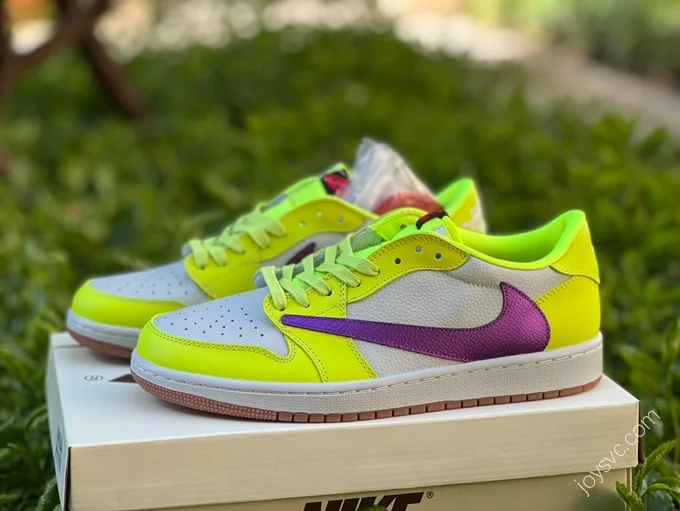 Travis Scott x Air Jordan 1 Low Golf White Purple Neon Green DM7866-666