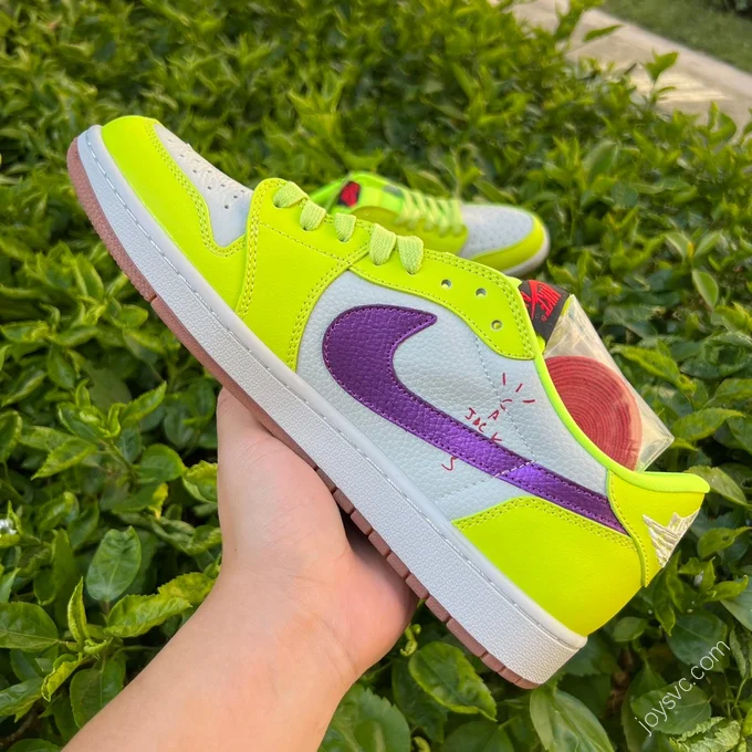 Travis Scott x Air Jordan 1 Low Golf White Purple Neon Green DM7866-666