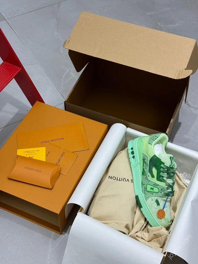 LV Trainer Green Denim