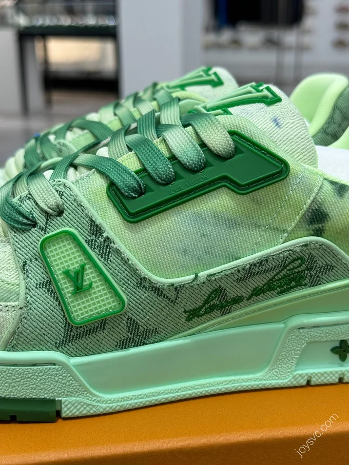 LV Trainer Green Denim