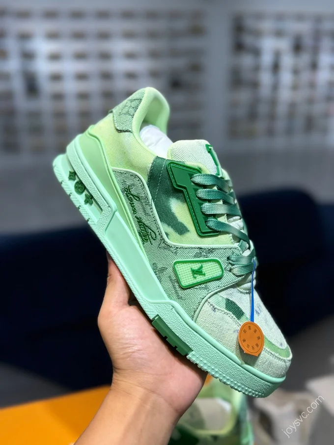 LV Trainer Green Denim