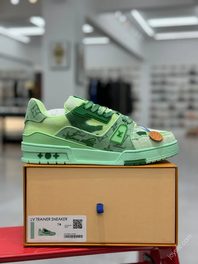 LV Trainer Green Denim