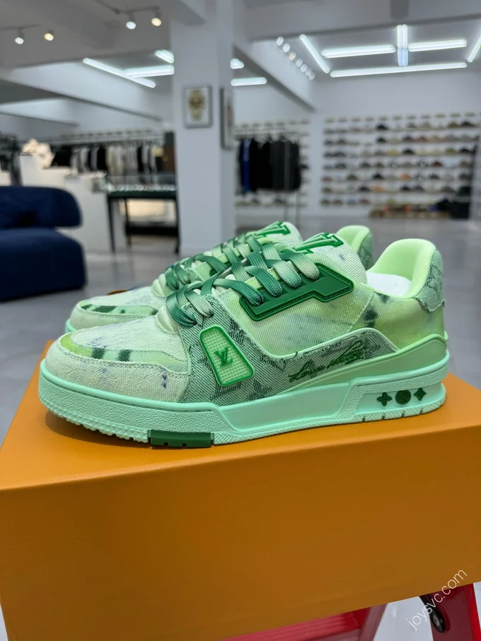 LV Trainer Green Denim