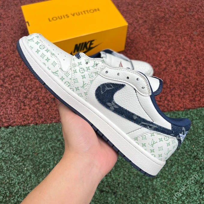 Louis Vuitton x Travis Scott x Air Jordan 1 Low Blue White Sneakers sj2068-004