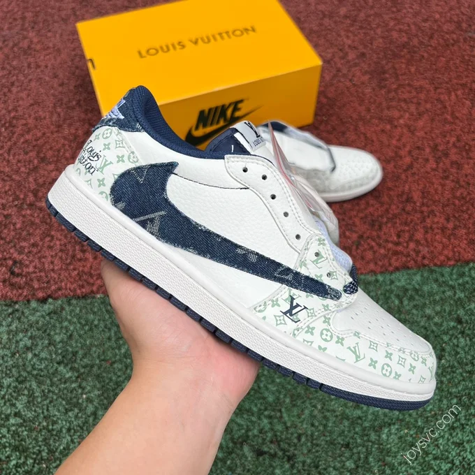 Louis Vuitton x Travis Scott x Air Jordan 1 Low Blue White Sneakers sj2068-004