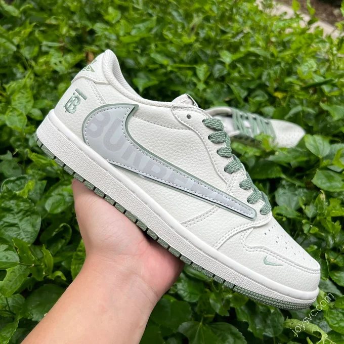 Travis Scott x Nike Air Jordan 1 x BURBRRRY Low Green White Sneakers DM7866-020