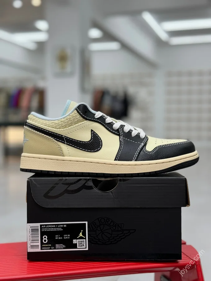 Air Jordan 1 Low Beige Black Woven Sneakers HQ3437-101