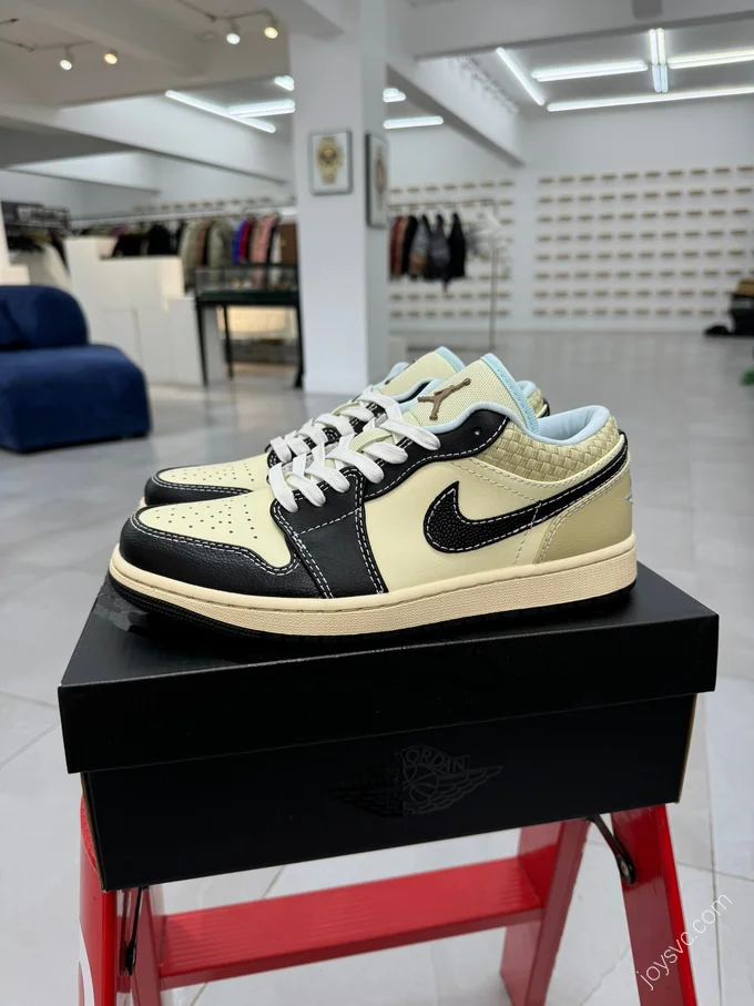 Air Jordan 1 Low Beige Black Woven Sneakers HQ3437-101