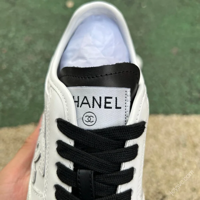 CHANEL White Grey Black Leather