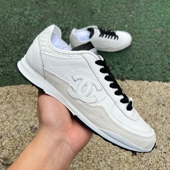 CHANEL White Grey Black Leather