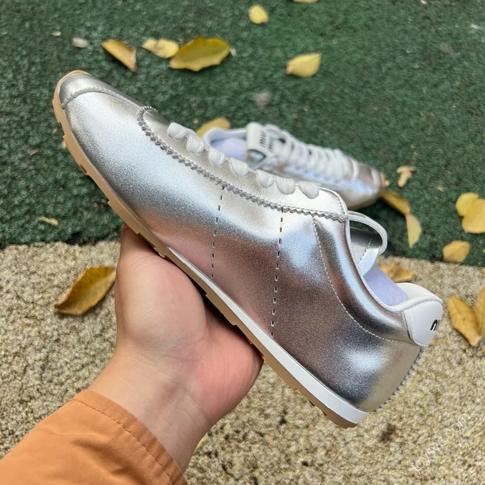 MIU MIU Plume Silver Leather Sneakers