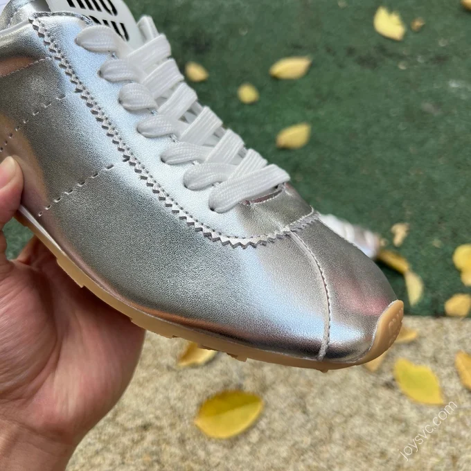 MIU MIU Plume Silver Leather Sneakers
