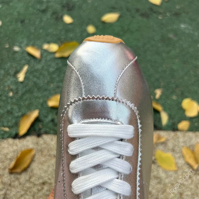 MIU MIU Plume Silver Leather Sneakers