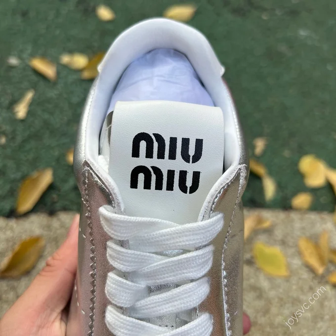 MIU MIU Plume Silver Leather Sneakers