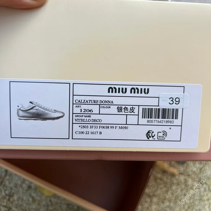 MIU MIU Plume Silver Leather Sneakers