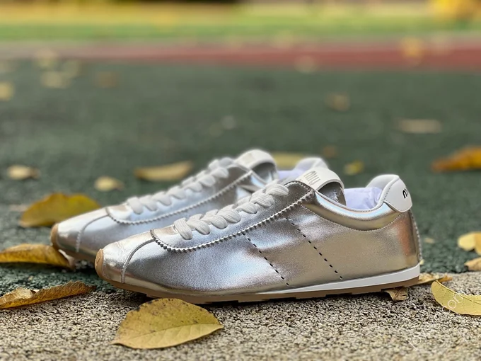MIU MIU Plume Silver Leather Sneakers