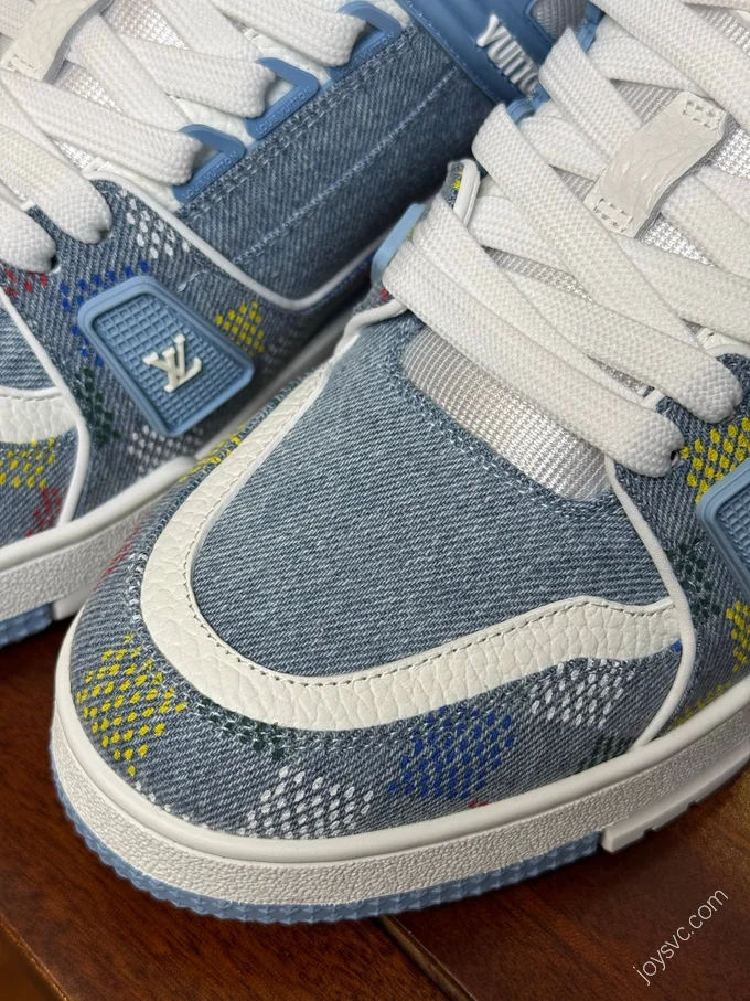 LOUIS VUITTON LV Trainer Blue Multicolor Checkered Shoes