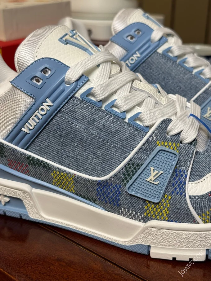 LOUIS VUITTON LV Trainer Blue Multicolor Checkered Shoes