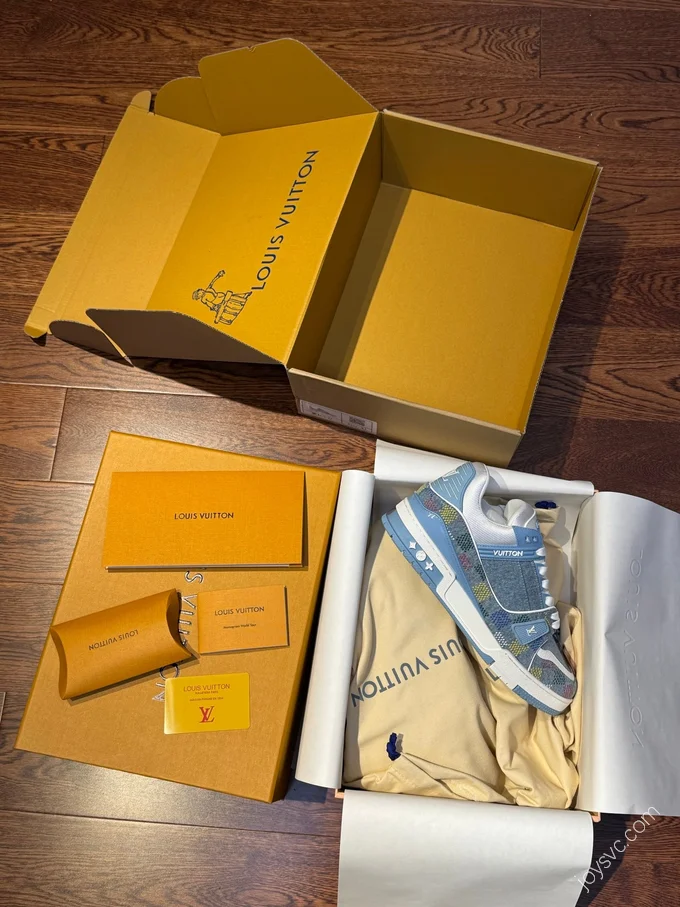 LOUIS VUITTON LV Trainer Blue Multicolor Checkered Shoes