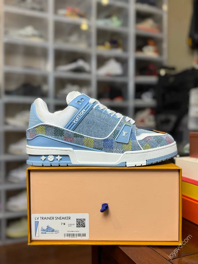 LOUIS VUITTON LV Trainer Blue Multicolor Checkered Shoes