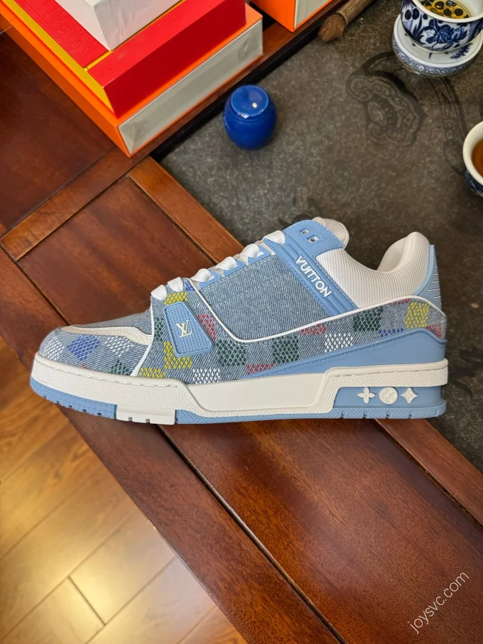 LOUIS VUITTON LV Trainer Blue Multicolor Checkered Shoes