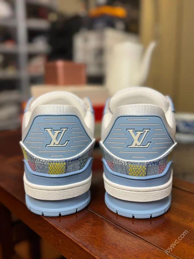 LOUIS VUITTON LV Trainer Blue Multicolor Checkered Shoes
